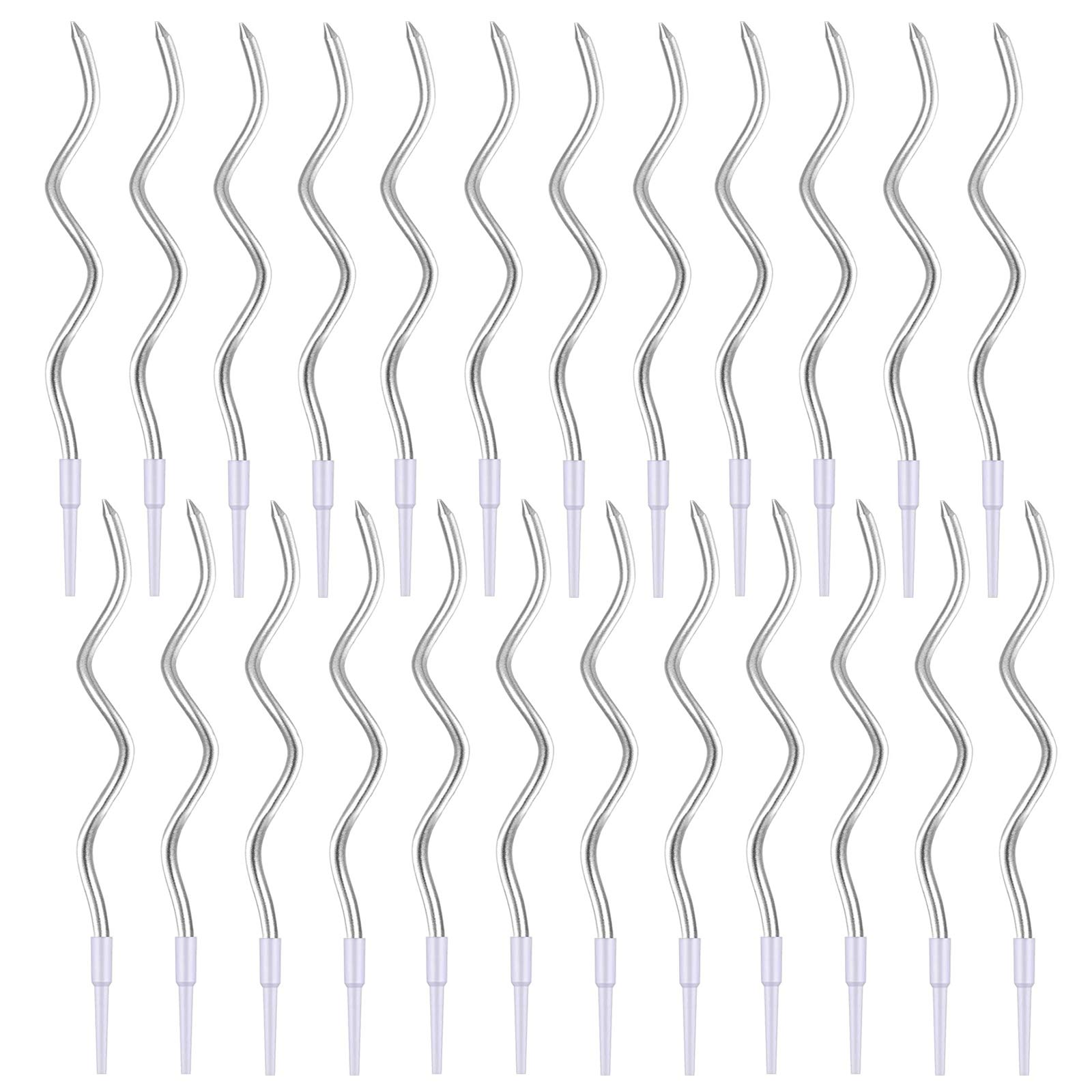 Spiral Birthday Candles,24 Pcs Metallic Cake Candles with Holder for Birthday Wedding Party Cupcakes Topper Decorations,Silver