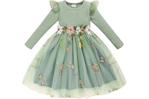 SINHOON Toddler Girl Tulle Dress Fall Ruffle Long Sleeve Baby Girl Fashion Casual Dresses 2-6Y