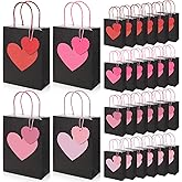 Bakbania 24 Pack Valentine's Day Heart Gift Bags with Handles and Heart Tags Red Pink Paper Gift Bags for Valentine Anniversary Wedding