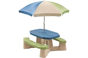 Step2 Naturally Playful Kids Picnic Table with Removable Umbrella, Indoor/Outdoor Toys, Fits 6 Children, Made of Durable Plastic, For Toddlers 3+ Years Old, Blue & Green