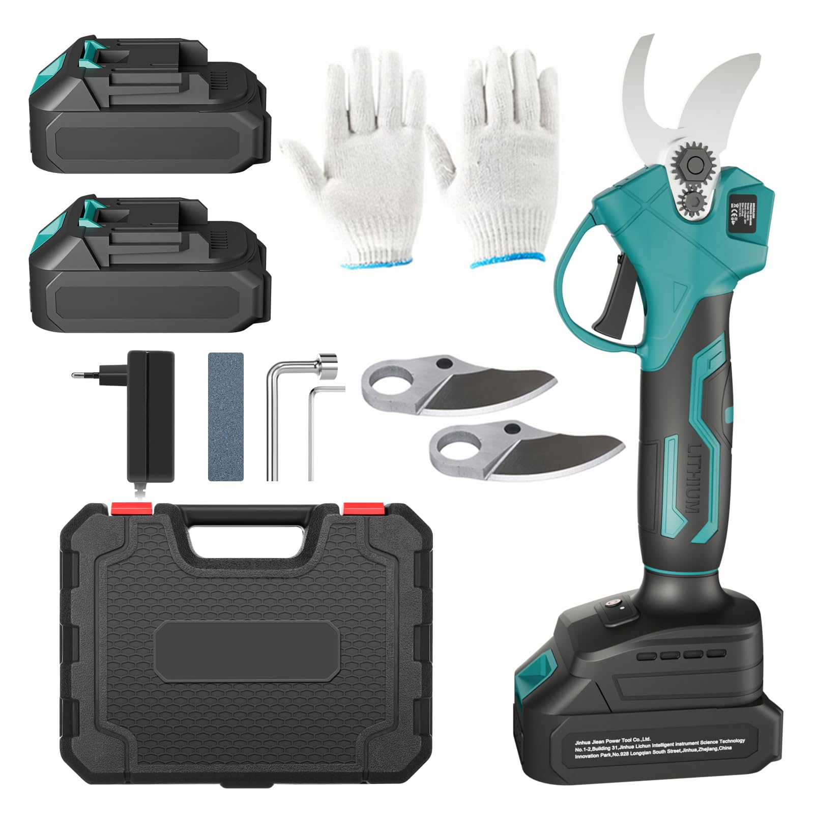 Akku Astschere Geevorks 20V Elektrische Gartenscheremit Tragetasche, 2×2.0 Ah Akku und Ladegerät, Sicherheitsschalter, Softgrip Schnittdurchmesser 15-30 mm mit 2* Klingen