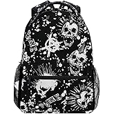 Oarencol White Punk Skull Mohawk Hair Black Vintage Backpacks Bookbags Daypack Travel School College Bag for Womens Girls Mens Boys Teens