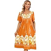 udforsk House Dresses for Women with Pockets Moo Moo Nightgown Short Sleeve Mumu Dress Lounge Dress S-5XL