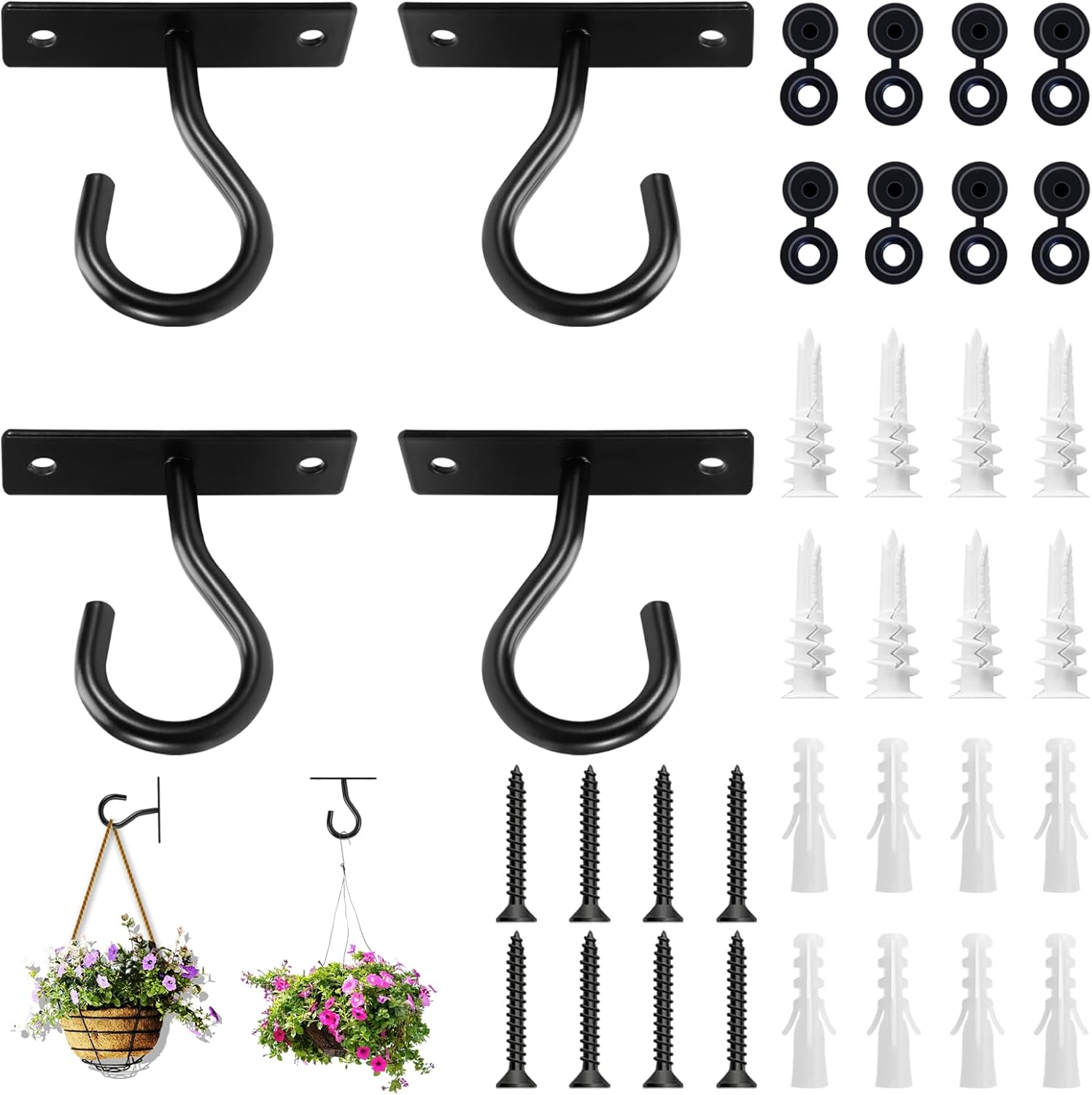 Outdoor Hanging Brackets - Ceiling Hooks for Hanging Plant, Hanger for Indoor and Outdoor Planters Pots Holder, Wall Hook for Plant, Flower Basket, Wind Chimes, Lanterns, Lights, Bird Feeders, Home Decor-2.5Inch 4Pack