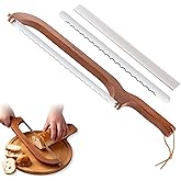 XJHEYLZ Sourdough bread knife,Bread Slicer for Homemade Bread,Adjustable blade tightness for Even Slicing, Serrated knife,Wooden Bread cutter with Bow Design (3, Red-brown color)