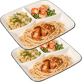 Divided Plates for Adults (2 Packs), Ceramic Portion Control Plate Sectioned with Dividers,Square 9.9 Inch 3 Compartment Food Separator Dinner Plates BPA Free Reusable Dishwasher Microwave Safe