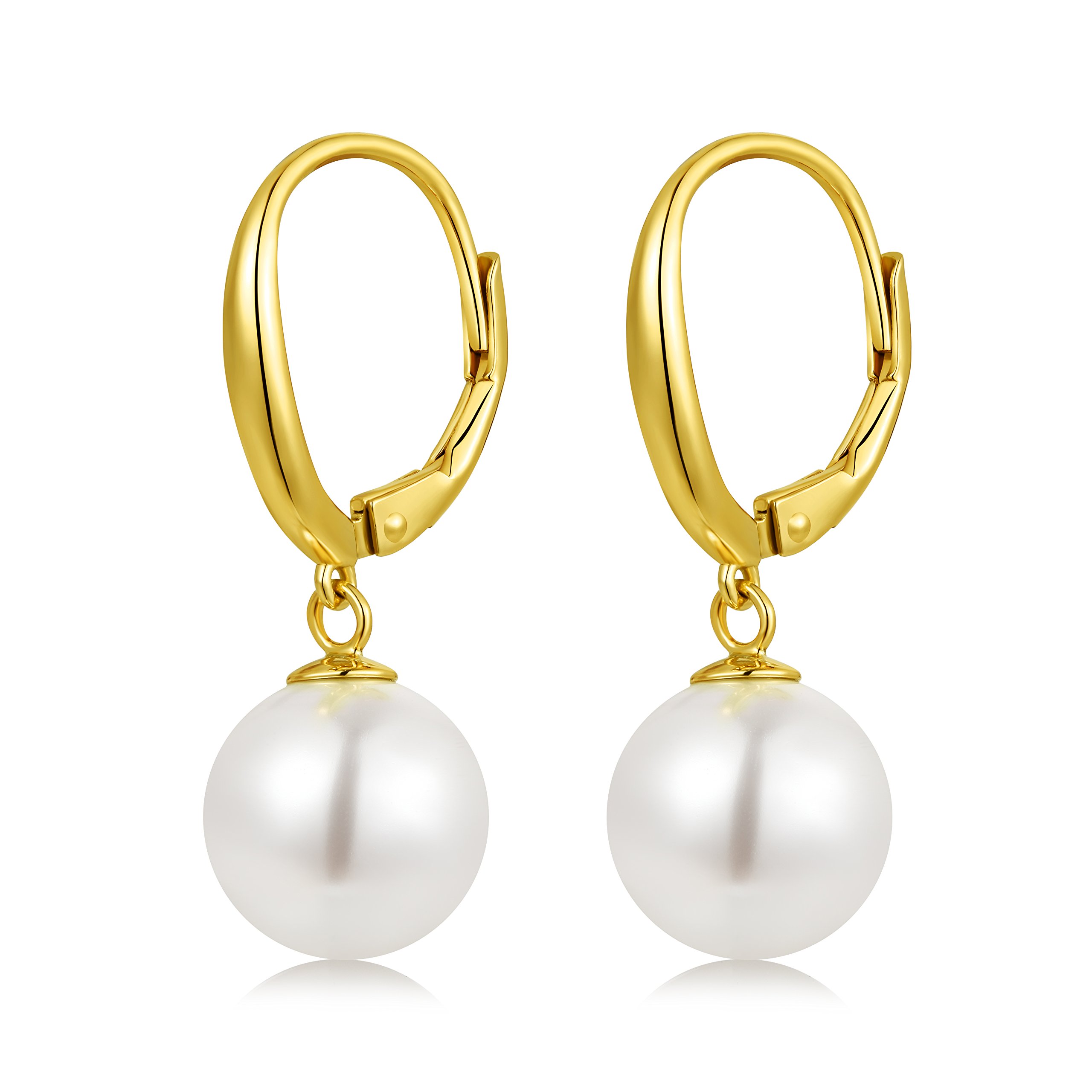 Pearl Earrings 925 Sterling Silver Pearl Drop Earrings for Women Freshwater Pearls Dangle Jewelry for Bride Large Gold Plated