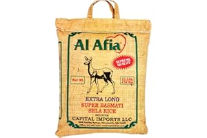 AL GHAZAL Al Afia Basmati Sela Rice Supreme Quality Extra Long Super Basmati Sela Rice, 10 lb (4.54 kg), Non GMO, Extra Long Basmati Rice, Vegan, Gluten Free, BPA Free, Zip Lock Bag, Dried Grains, Fresh White Rice