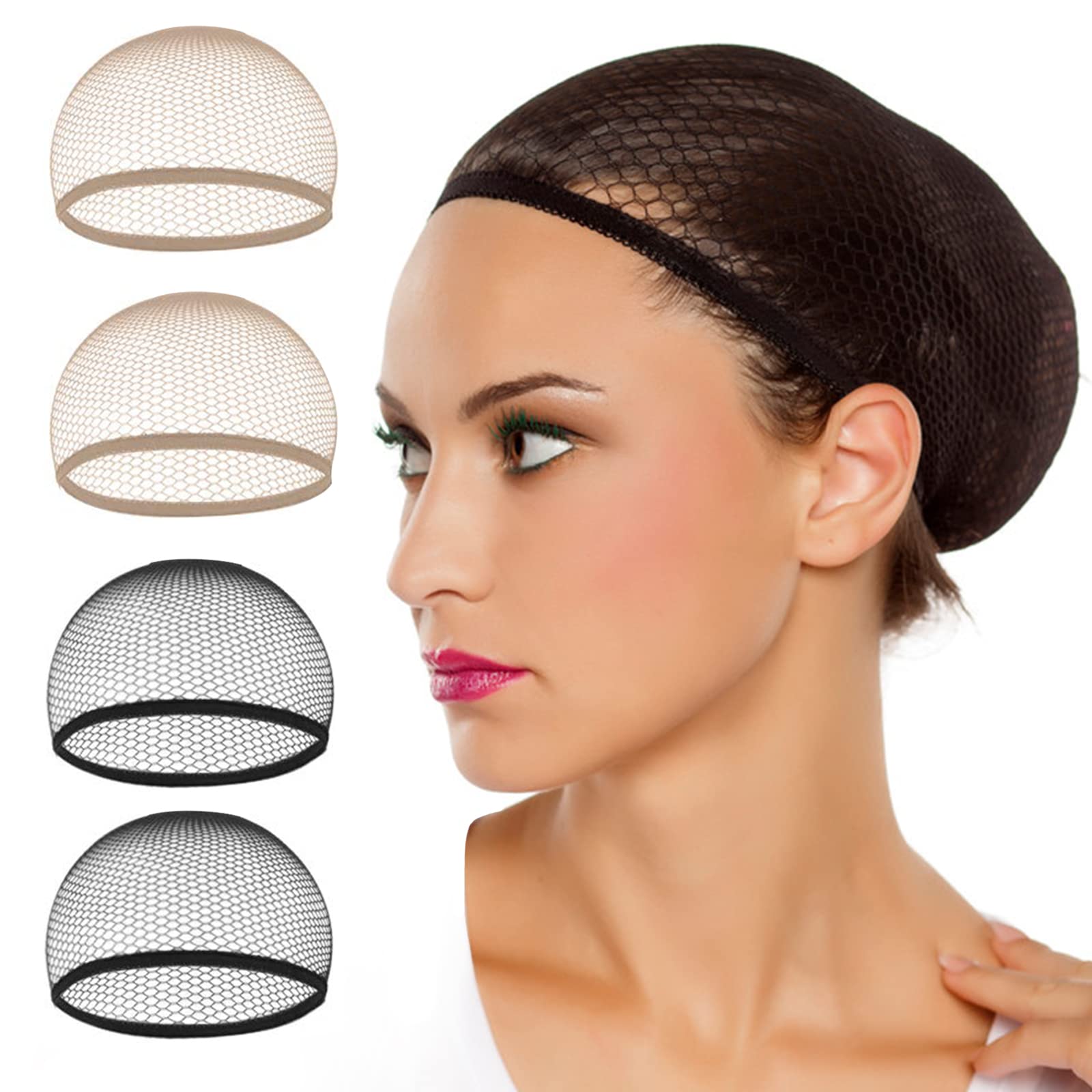 Wig Cap, Nylon Wig Cap, Wig Caps, Wig Net Hair Net, Wig Cap Set, Elastic Hair Net, Nylon Wig Cap for Women and Men, Pack of 4