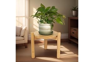 APRTAT Plant Stand Indoor, Bamboo Plant Stand Shelf 8 Inches, Single Floor Plant Stands for Indoor Plants, Bamboo Natural Planter Stand for Indoor Plants, Pot Plant Not Included(Natural, 1 Pack)