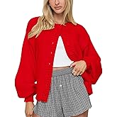 LOMON Cardigan for Women Lantern Long Sleeve Button Down Sweater Oversized Open Front Cardigan Sweaters Coats
