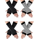 SATINIOR 4 Pairs Stripe Fingerless Gloves for Women Wrist Warmers Black and white Striped Arm Warmers Unisex Knit Mitten Gloves with Finger Holes Typing for men
