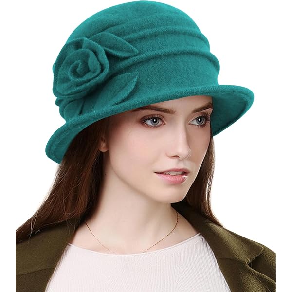 Womens Bell Beret Hat French Vintage Floral Fleece Cloche  display picture 1