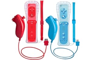 ZeroStory 2 Packs Wii Controller and Nunchuck for Wii and Wii U Console, Gamepad with Silicone Case and Wrist Strap (Red and Blue)