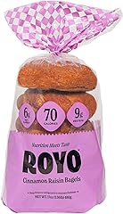 ROYO Classic Bagels, 70-80 Calories, 5-6G Net Carbs,10G Protein (Cinnamon Raisin)