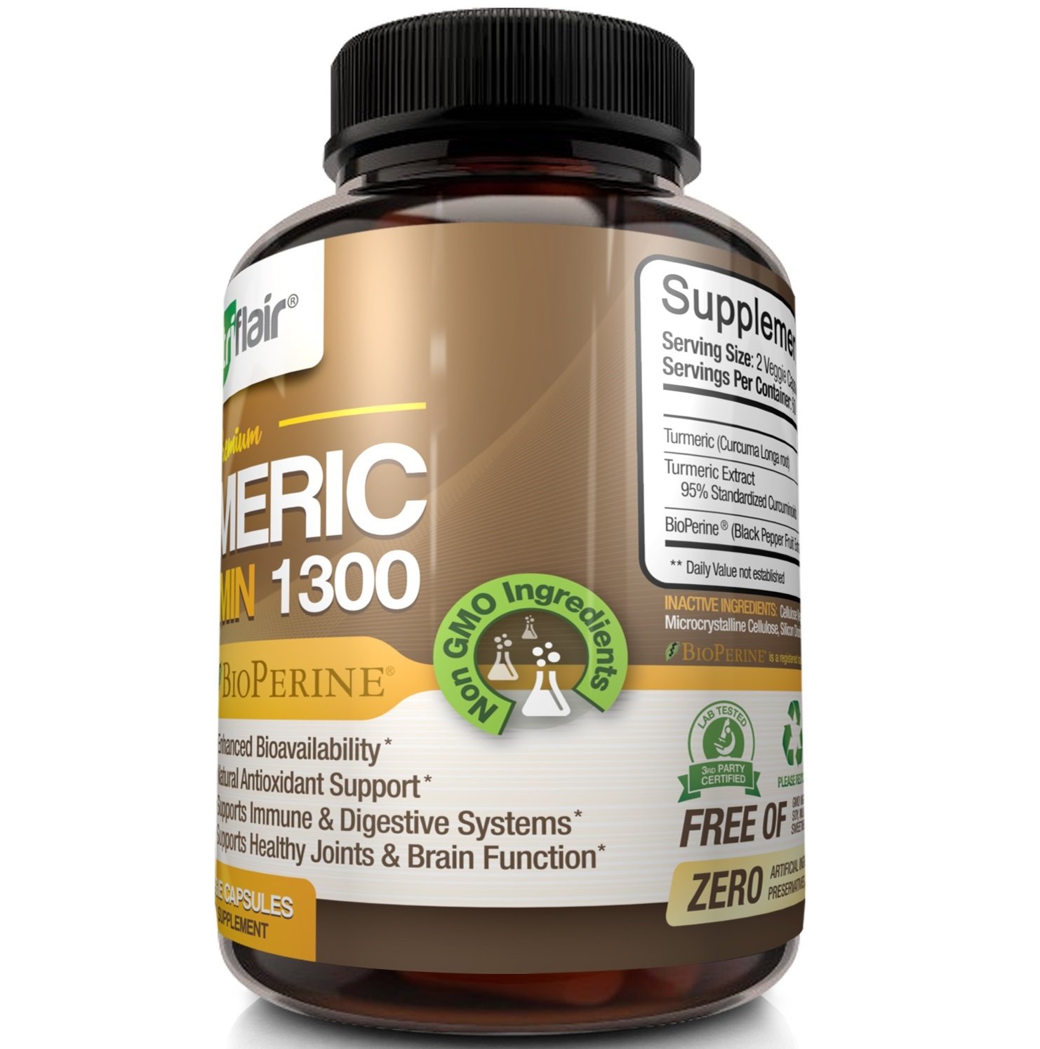 NutriFlair Premium Turmeric Curcumin Supplement (1300mg) with BioPerine