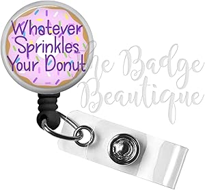 Donut Badge Reel, Retractable ID Badge Reel, Funny Doughnut, Swivel Alligator Clip, 34in. Nylon Cord, Medical MD RN Nurse Badge ID, Badge Holder, ID Badge Pull, Office Employee Name Tag