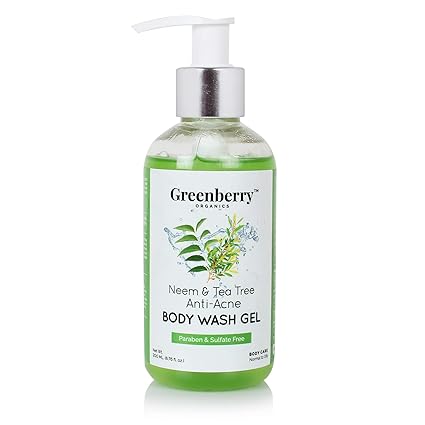 Greenberry Organics Neem & Tea Tree Anti-Acne Body Wash Gel for Men & Women, Paraben & Sulfate Free, 200 ML