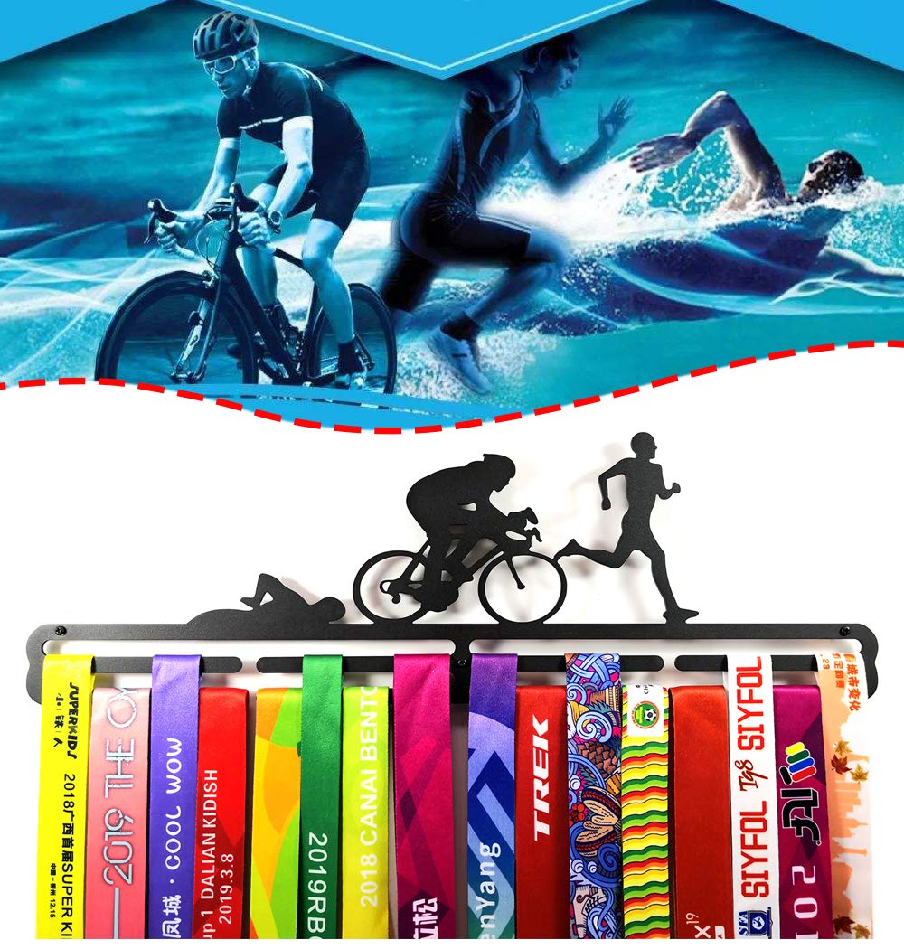 Sports Medal Holder Medal Hanger Display Triathlon Carbon Steel Two Tiers Professional Wall Mount (black, male)