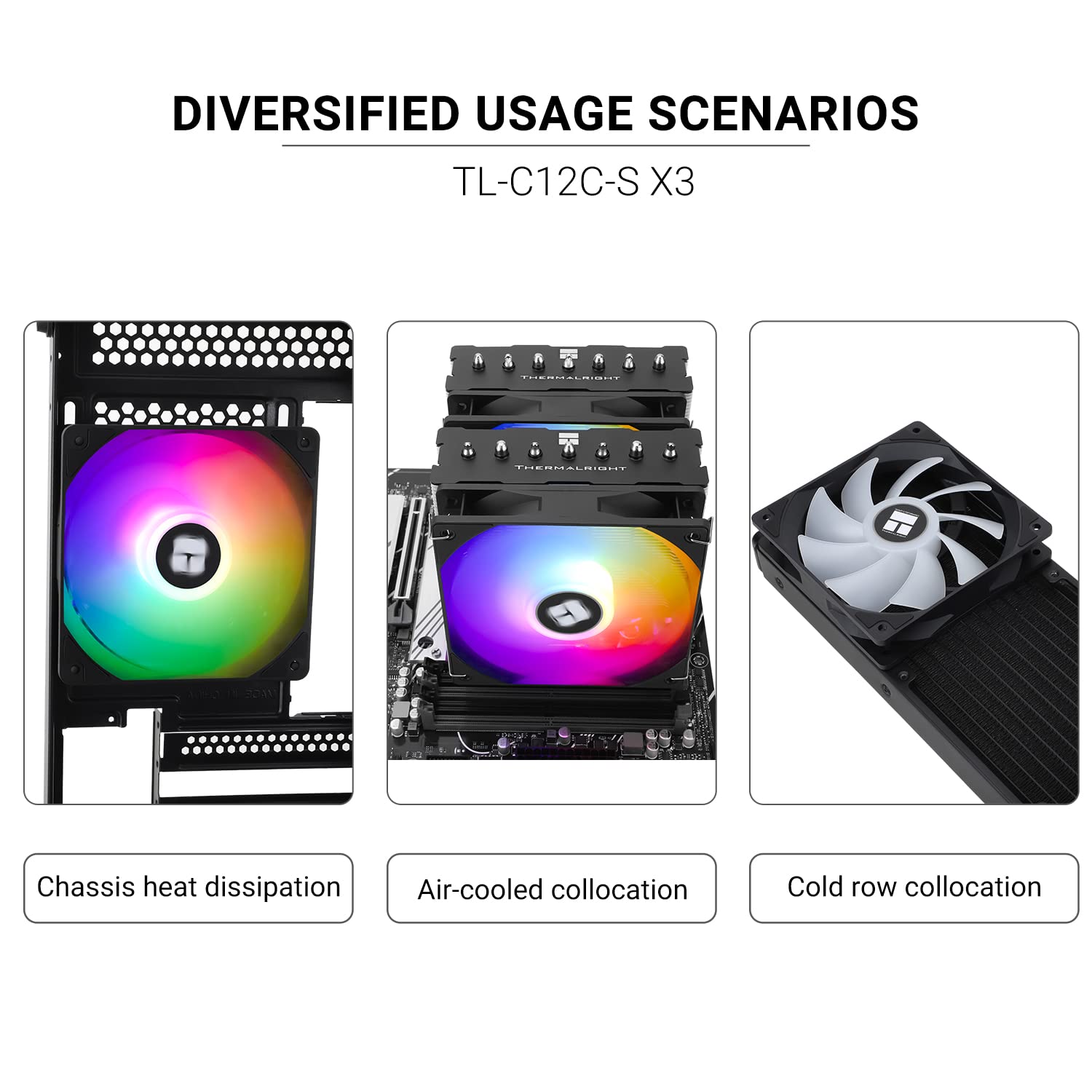 Thermalright TL-C12C-S X3 CPU Fan,120mm 4pin PWM Silent Computer Case Cooler Fan, with S-FDB Bearing Included, up to 1500RPM PC Cooling,ARGB（3 Quantities）