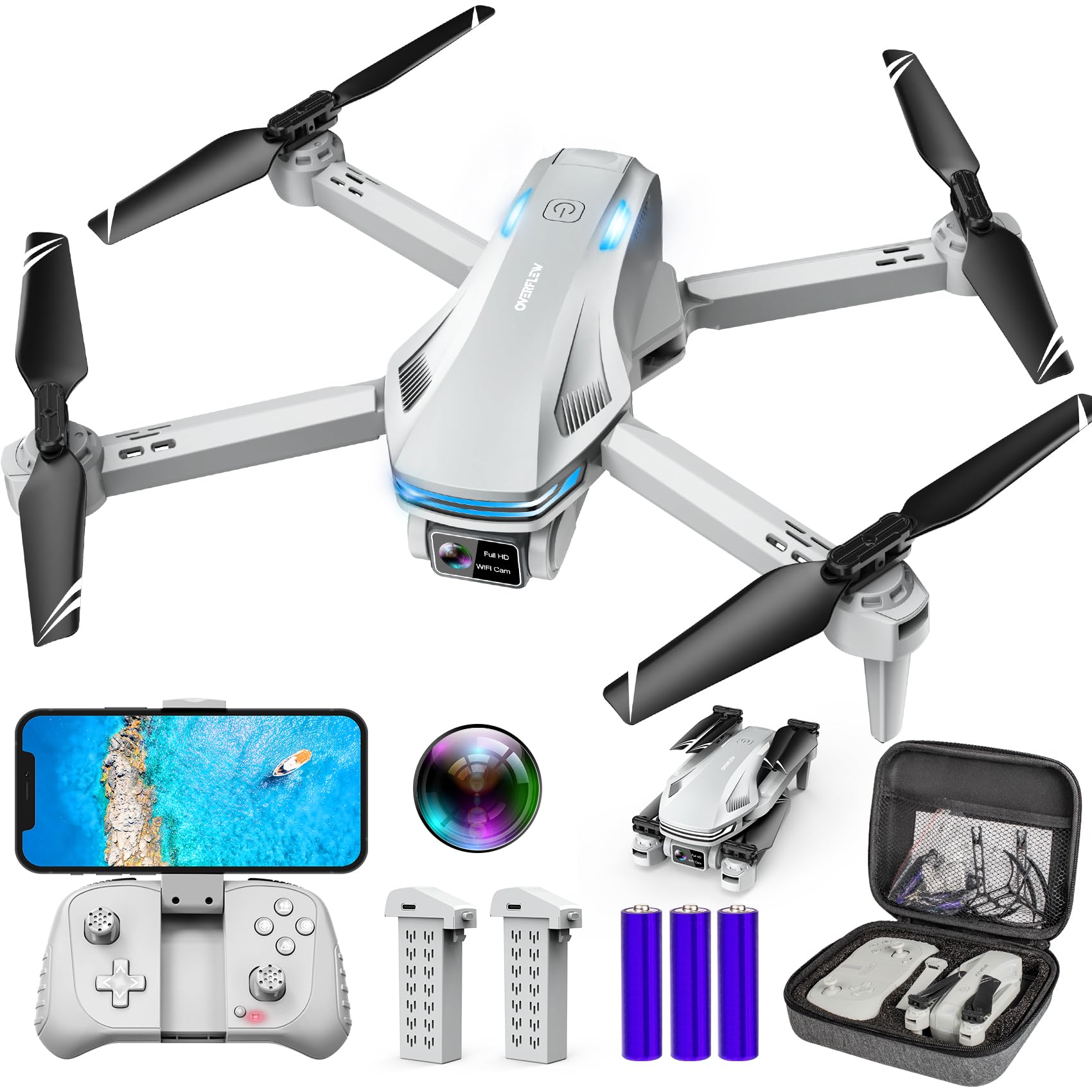 Photo 1 of Drone with Camera for Adults, HD FPV Drones with Upgrade Altitude Hold, One-Key Take Off/Landing, Voice Control, Headless Mode, 2 Batteries, Toys Gifts for Teen Boys Girls, Beginner