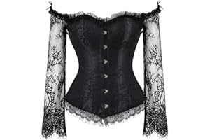 ADELCE Women's Lace up Gothic Jacquard Shoulder Straps Tank Overbust Shaper Corset Bustiers Top