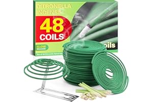 DERDUFT Incense Coils, Citronella Incense Coil for Summer, Citronella Fragrance Spiral for Outdoor & Indoor, Set of 48 Lemongrass with Holder for Outside Activities