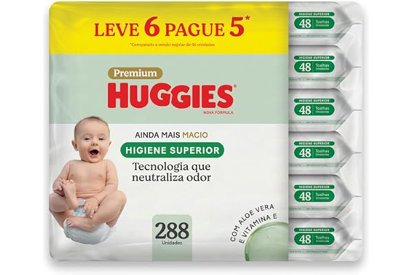 Lenços Huggies Higiene Superior Limpam 2x Mais 6 x 48 Un