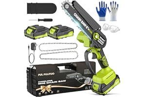 PULITUO Mini Chainsaw Cordless, 6 Inch Electric Chainsaw Small Chainsaw Battery Powered, Yard Tools Garden Gifts for Men Dad Husband, Hand Saw for Branches Wood Cutting Pruning -Green Gift Pack