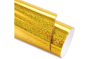 GIRAFVINYL Holographic Gold Vinyl - 12" x6ft Gold Permanent Glitter Vinyl for DIY Crafts, Signs, Home and Car Decal