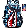 kejinsge Shark Teens Backpacks Fashion Schoolbag Casual Waterproof Travel USB Laptop Backpack (Style 4)