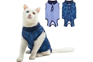 BEAUTYZOO 2 Pack Cat Recovery Suit, Cat Onesie for Cats After Surgery Female Male, Kitten Spay Neuter Surgical Recovery Body Suit Cone of Shame Alternative, Anti Lick Pet Anxiety Vest, Blue S