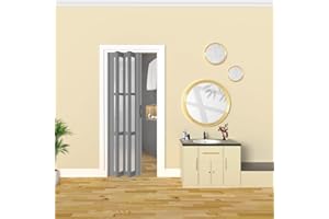 FIVAZ 24/30/32/36×80in PVC Waterproof Accordion Door, Light-Filtering & Private Folding Doors - No Bottom Track & Smooth Sliding Multifold Interior Doors, Grey & Cuttable