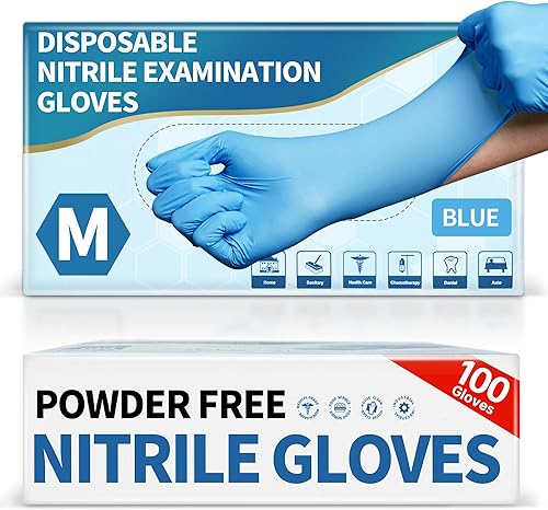 Medguy Medical Blue Nitrile Disposable Exam Gloves, 4.5 Mil 100 Pcs Powder-Free Latex-Free Food-Safe for Lab Cooking Cleaning