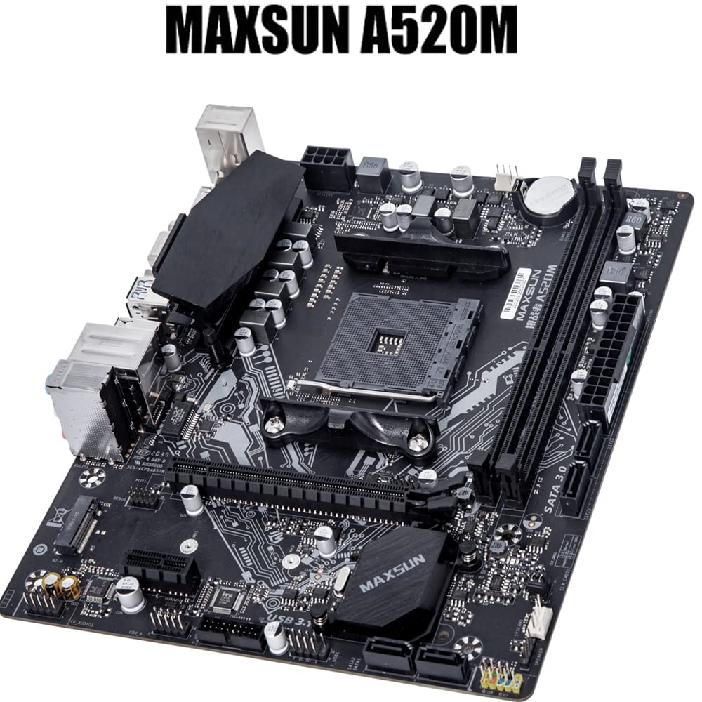 MAXSUN A520 M-ATX Motherboard AMD AM4 Zen 3, DDR4, PCIe3.0 x16, SATA 6Gb/s, M.2, USB 3.1, HDMI/VGA for All Ryzen 1000-4000 Series APU/CPU and Ryzen 5000 Series CPU (5000 APU need Bios Flash)