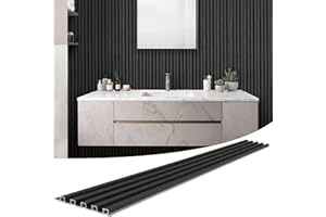 LARWORKS WPC Slat Wall Panels 8 Pack 96" x 8.2", Waterproof Fluted Wall Paneling, Accent 3D Wall Panel for Wall Decor, Bathroom, Bedroom, Office - Widen High Grille Black (Cover Approx.44 sq.ft)
