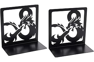 RONGJI JEWELRY Creative Dragon Design Black Bookends, 1Pair Non Skid Metal Heavy Duty Bookend for Books Shelves, Book Divider Decorative Holder, Abstract Art Desgin Book Stopper Supports for Office, Home (1pair E)