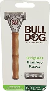 Bulldog Mens Skincare and Grooming Original Bamboo Razors for Men with a Natural Bamboo Razor Handle and 2 Razor Refills