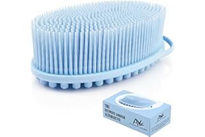 Silicone Body Scrubber for Shower - Gentle Exfoliating Back Scrubber with Soft Bristles - Avilana Premium Dual Sided Bath Brush Massage - Loofah Alternative for Sensitive Skin - Gift Women Men