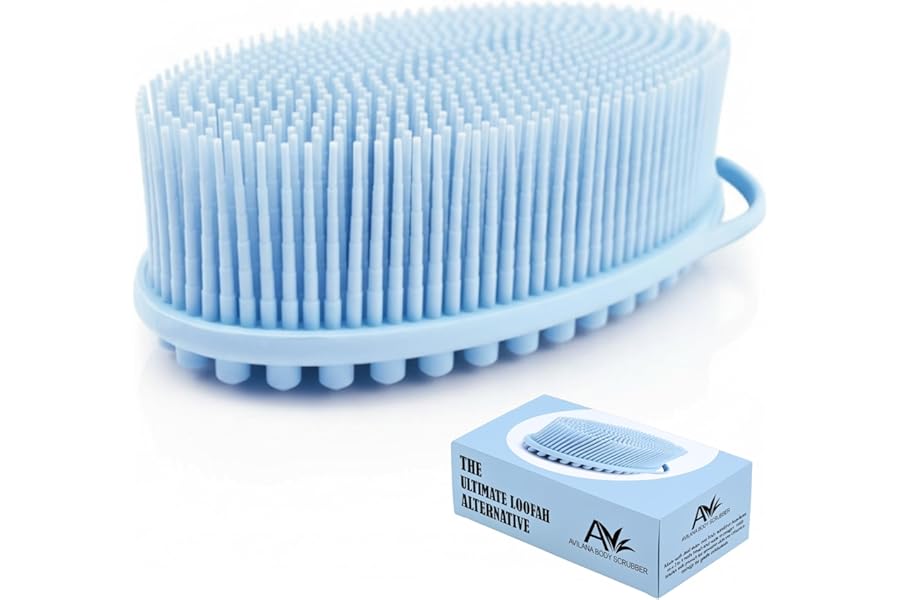 Silicone Body Scrubber for Shower – Gentle Exfoliating Back Scrubber with Soft Bristles – Avilana Premium Dual Sided Bath Brush Massage – Loofah Alternative for Sensitive Skin – Gift Women Men