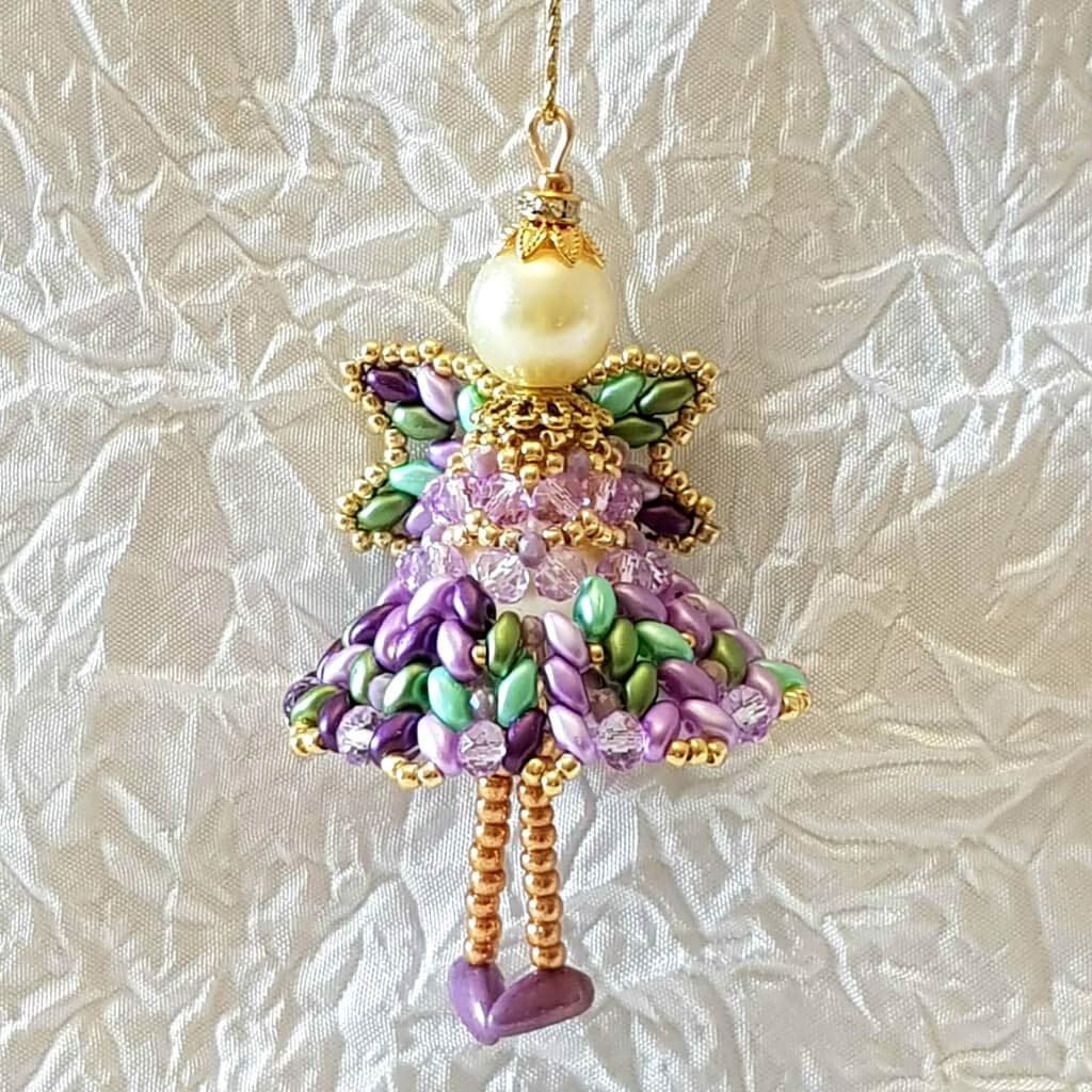 Albero Di Natale Kanzashi.Decorazioni Artigianali Per Albero Di Natale Angelo Lucente Realizzato Con Perline Vari Tipi E Grandezze Cristallo Tecnica Tessitura Perline Peyote Colori Viola Amazon It Handmade