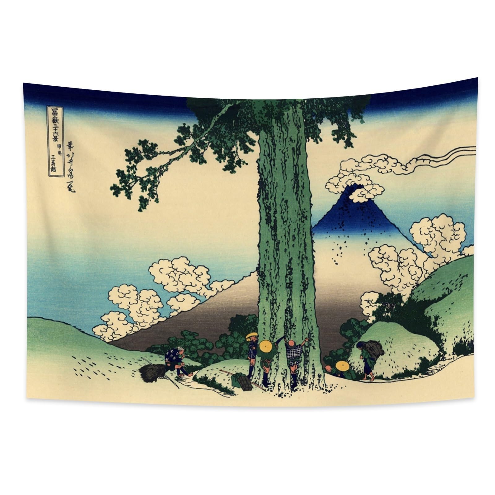 YONGFOTO 100x70cm Ukiyo-e Tapestry Mount Fuji 36 Views Room Wall Hanging Mishima Pass in Kai Province Landscape Wall Art Japanese Traditional Painting Toyo Style Tapestries