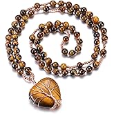 Top Plaza Healing Crystal Amethyst Necklace Natural Stone Beads Life Tree Wire Wrapped Teardrop Gemstone Pendant Jewelry for Women Mom