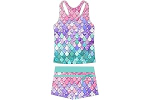 UNIFACO Girls Swimsuits Two Piece Tankini Bathing Suits Boyshort Summer Beach Rash Guard Swimwear for 4-13T