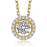 MomentWish Floating Necklace for Women, 0.5/1 Carat Dancing Moissanite Necklace for Her 925 Sterling Silver Pendant Anniversary Birthday Christmas Gift for Wife Mom Girlfriend