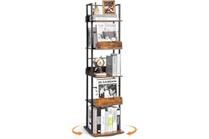 Bikoney Bookshelves 5-Tier, Rotating Bookshelf Tower for Corner, Small Bookcase for Small Space, Tall Industrial Bookshelf, Narrow Bookshelf, Skinny Bookshelf, Book Shelf for Bedroom