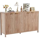 SEPTBOT Fluted Sideboard Buffet Cabinet, 55" Large Storage Buffet Cabinet with 4 Doors & Adjustable Shelves, Modern Buffet Console Table for Living Room, Kitchen and Dinning Room-Natural Oak
