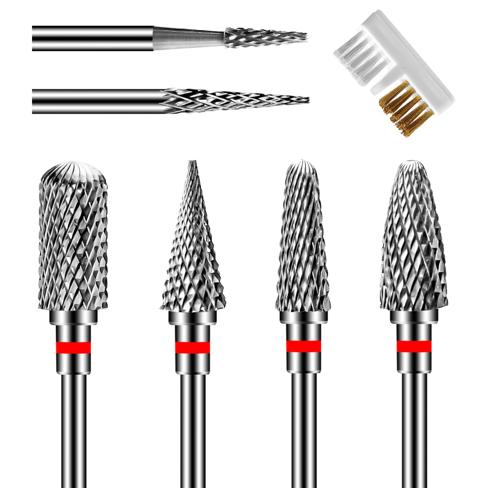 CGBE Nail Cutter Bits, 6 Piece Nail Cutter Tips Grinding Heads Carbide Machine Accessories for Manicure Remove Acrylic or Hard Gel Polygel, 3/32 Inch Professional Bits for Nail Cutter (red)