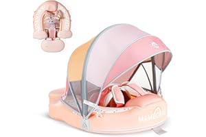MEGAPUXIN Mambobaby Baby Pool Float with Canopy, Non-Inflatable Infant Floats with Tail Solid Upgrade Soft Waterproof Skin-Friendly Mambo Baby Swimming Float for 3-24 Months Baby Boys Girls