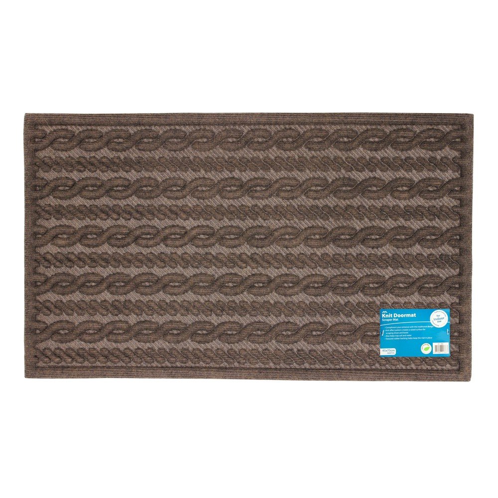 JVL Knit Design Scraper Braided Door Mat, Brown, 45 x 75 x 1 cm